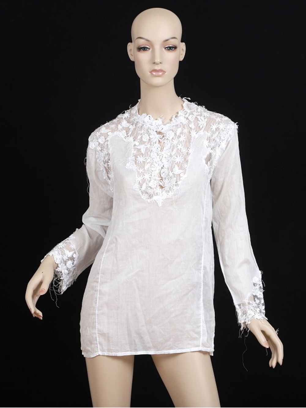 Ermanno Scervino White Lace-Trim Embroidered Long Sleeve Swim Coverup 38 US4